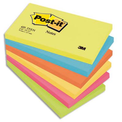Lot de 6 blocs repositionnables Post-it multi coloris 7,6 x 12,7 cm
